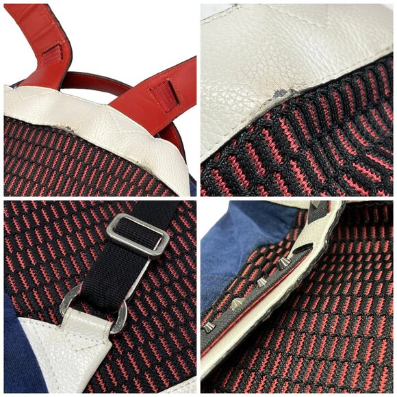 Auth CHRISTIAN LOUBOUTIN Buckle Ruby Navy Cream Red Velour Leather Backpack - Picture 16 of 16